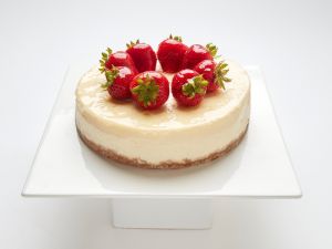 cheesecake topped with strawberries in sf