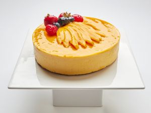 Mango Mousse cake topped with fresh mango in SF